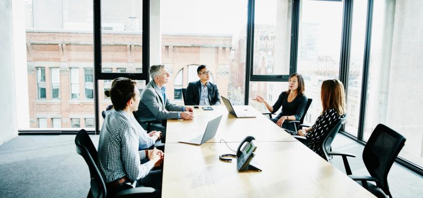 Businesswoman leading project meeting in office